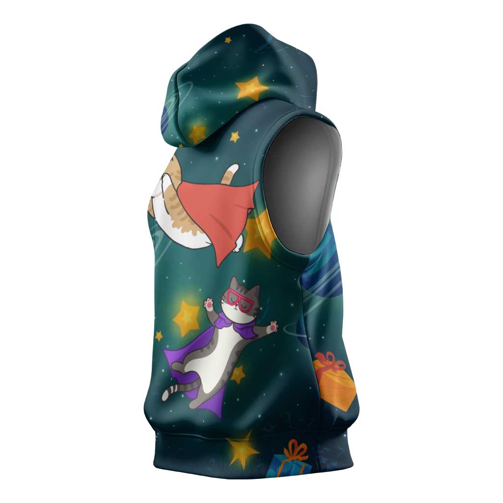 Cat Galaxy Christmas Sleeveless Hoodie Xmas Holiday Patterns - Wonder Print Shop
