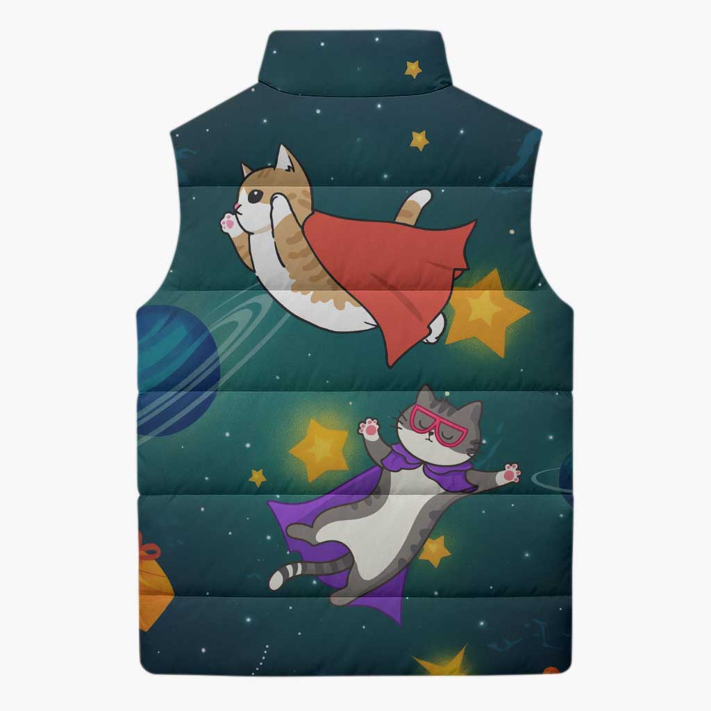 Cat Galaxy Christmas Sleeveless Puffer Jacket Xmas Holiday Patterns - Wonder Print Shop