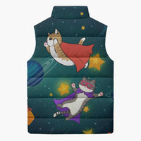 Cat Galaxy Christmas Sleeveless Puffer Jacket Xmas Holiday Patterns - Wonder Print Shop