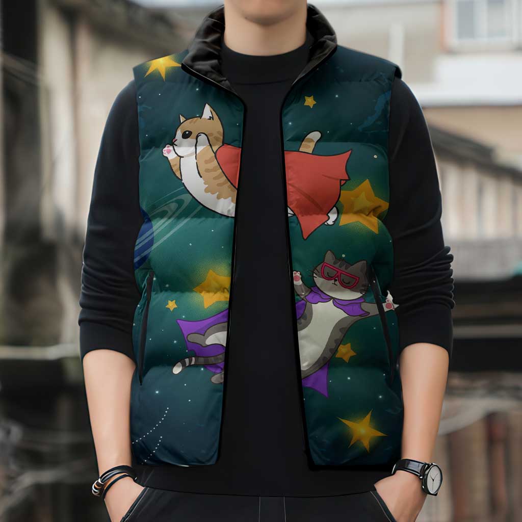 Cat Galaxy Christmas Sleeveless Puffer Jacket Xmas Holiday Patterns - Wonder Print Shop