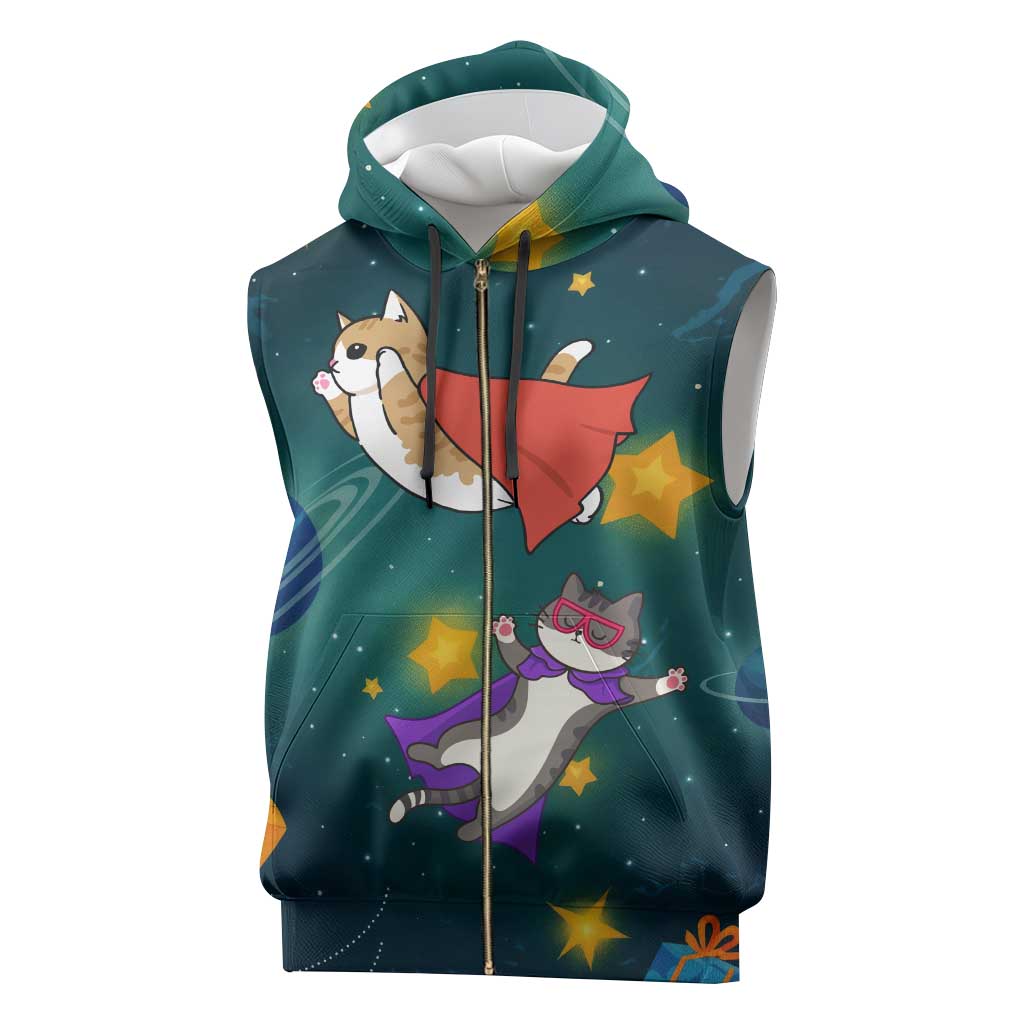 Cat Galaxy Christmas Sleeveless Zip Hoodie Xmas Holiday Patterns - Wonder Print Shop