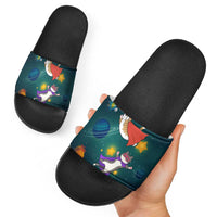Cat Galaxy Christmas Slide Sandals Xmas Holiday Patterns - Wonder Print Shop
