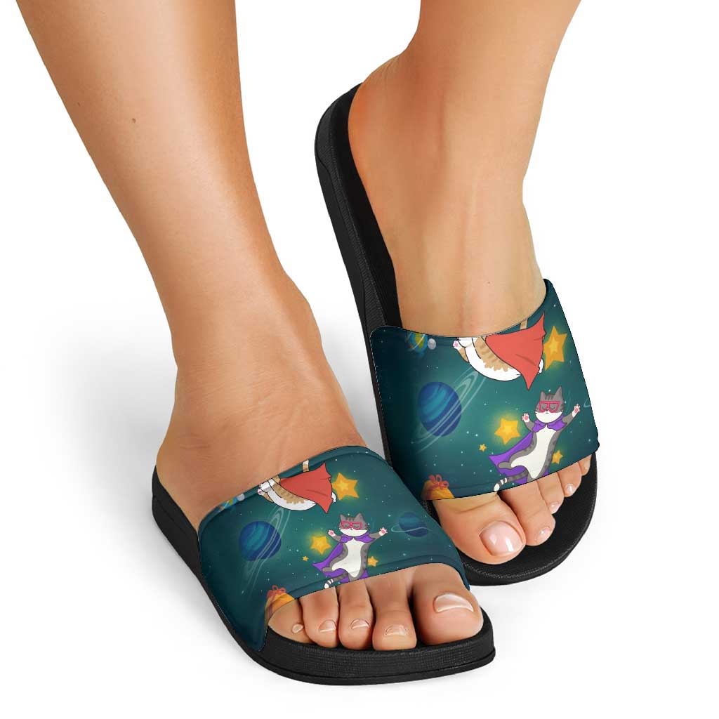 Cat Galaxy Christmas Slide Sandals Xmas Holiday Patterns - Wonder Print Shop
