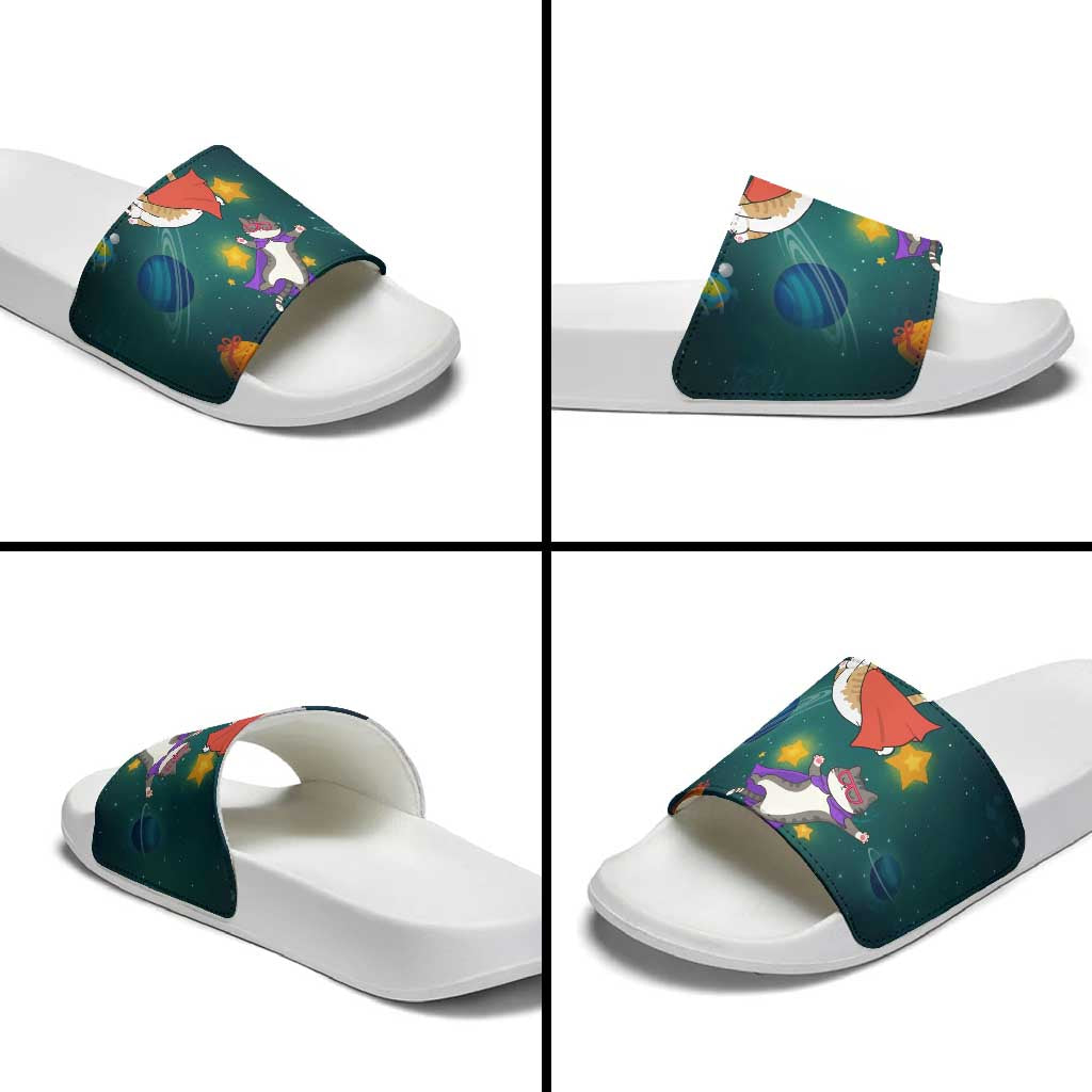 Cat Galaxy Christmas Slide Sandals Xmas Holiday Patterns - Wonder Print Shop