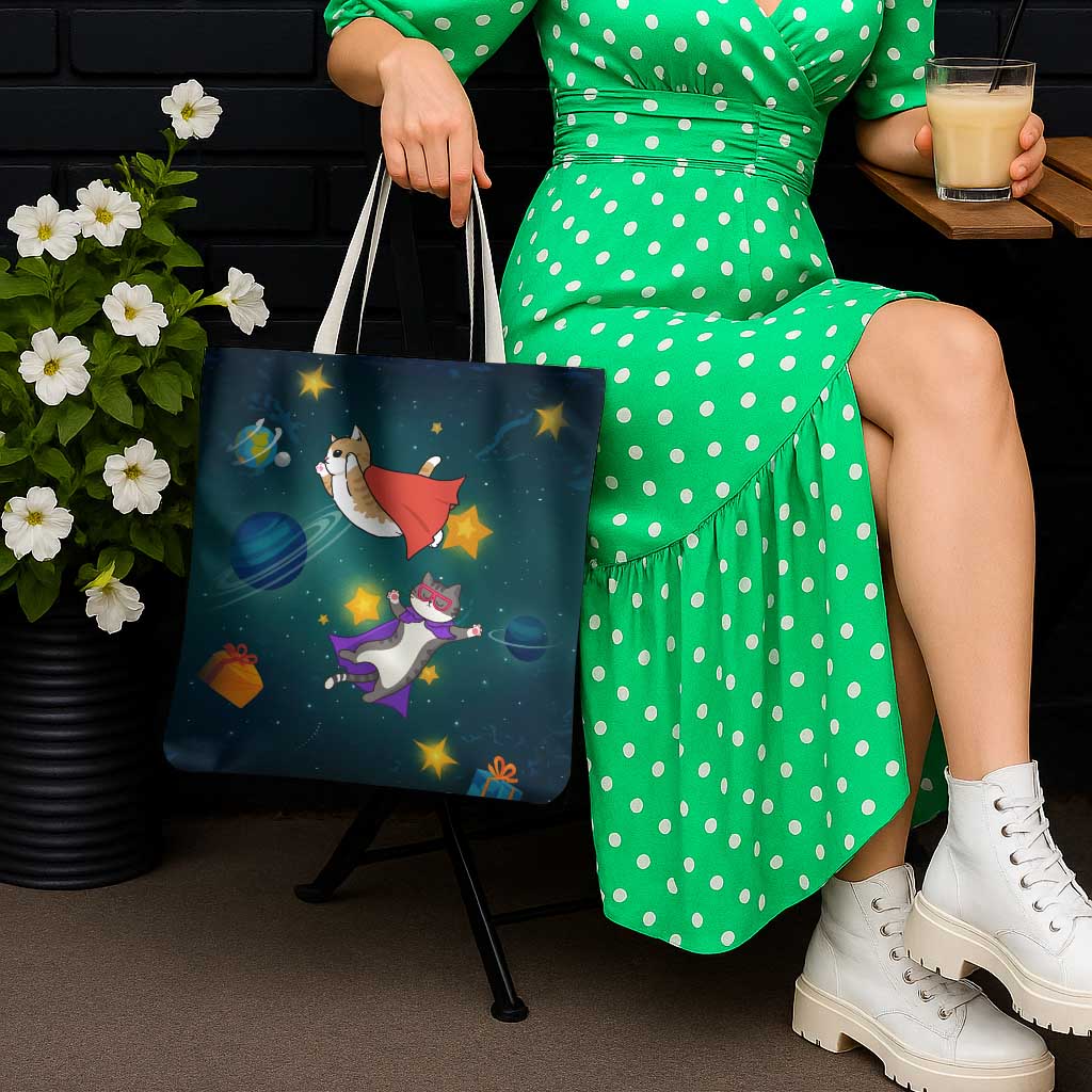 Cat Galaxy Christmas Tote Bag Xmas Holiday Patterns - Wonder Print Shop