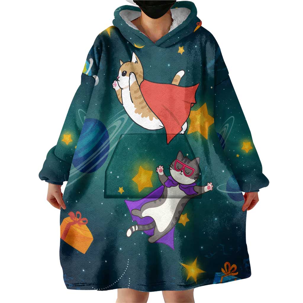 Cat Galaxy Christmas Wearable Blanket Hoodie Xmas Holiday Patterns - Wonder Print Shop