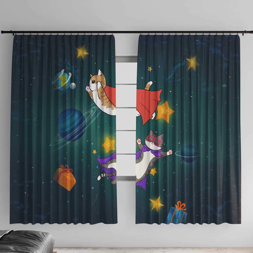 Cat Galaxy Christmas Window Curtain Xmas Holiday Patterns - Wonder Print Shop