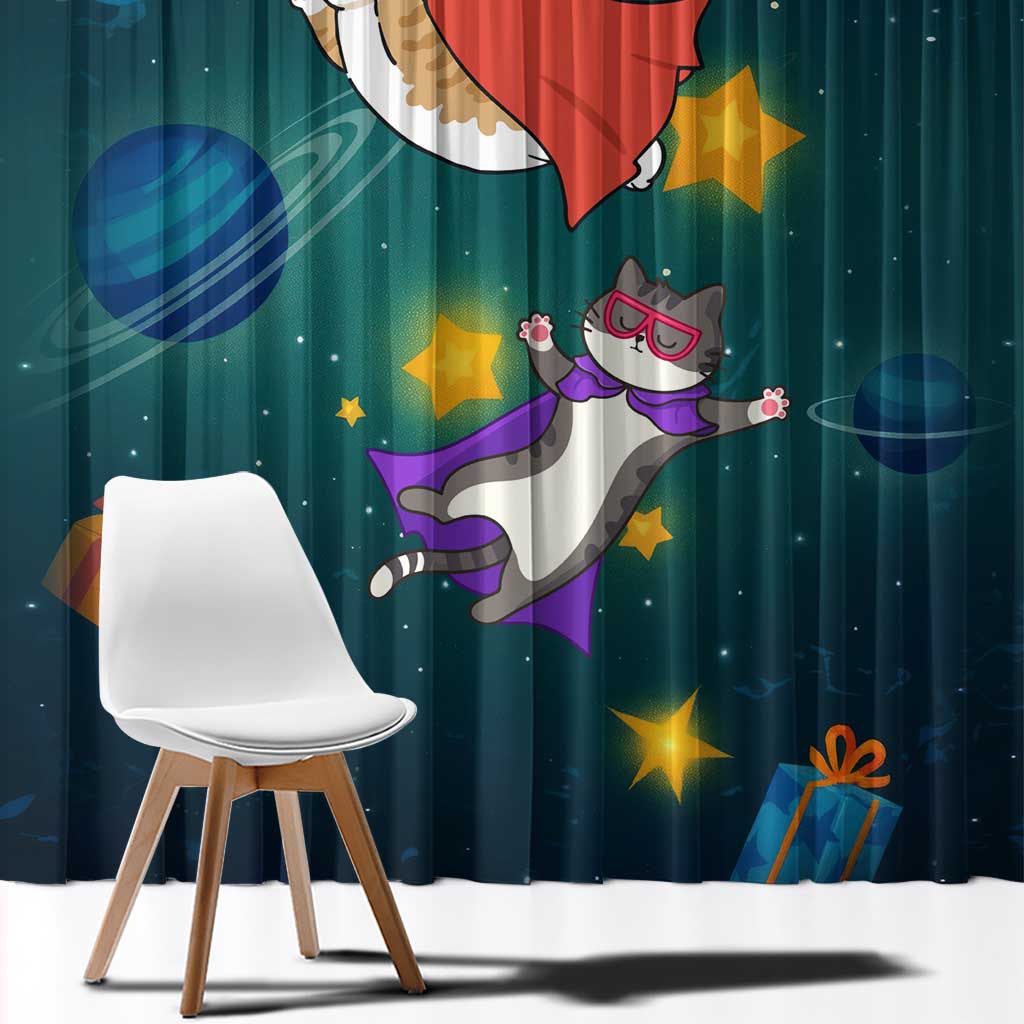 Cat Galaxy Christmas Window Curtain Xmas Holiday Patterns - Wonder Print Shop