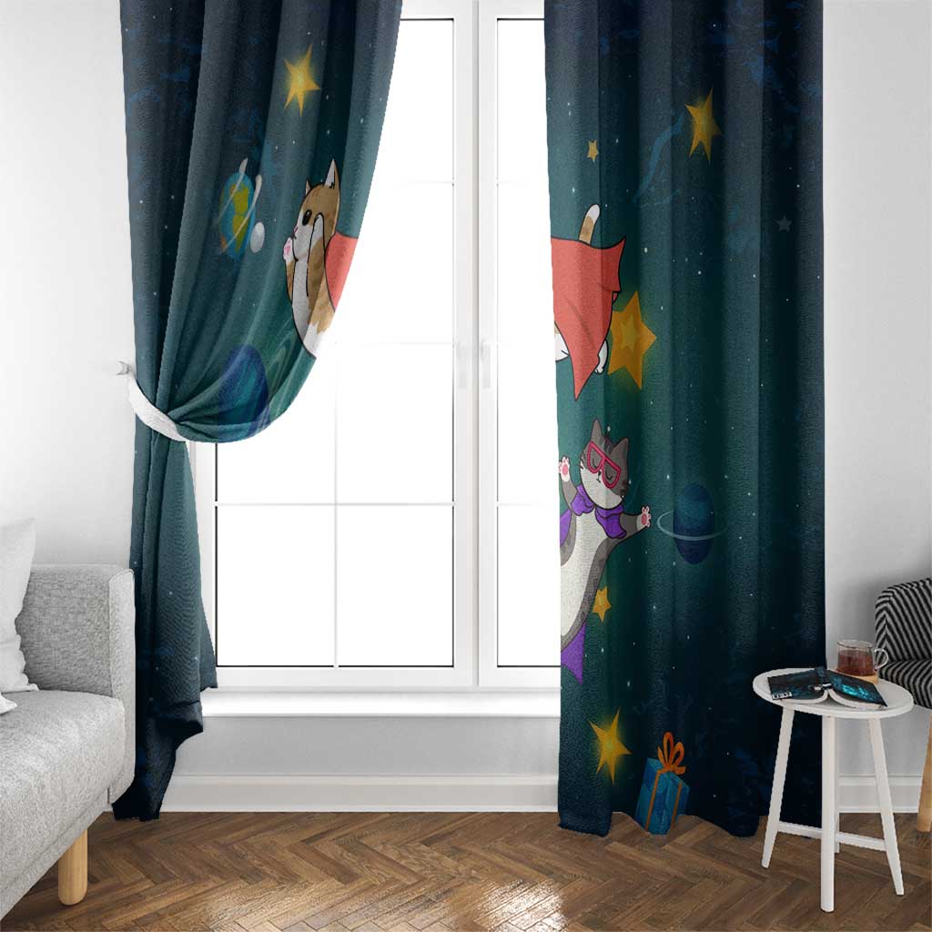 Cat Galaxy Christmas Window Curtain Xmas Holiday Patterns - Wonder Print Shop