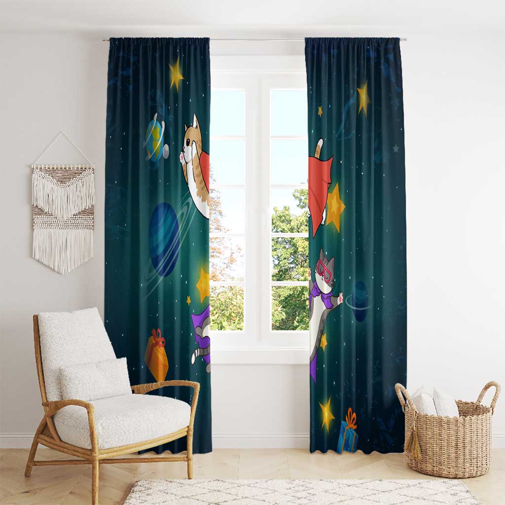 Cat Galaxy Christmas Window Curtain Xmas Holiday Patterns - Wonder Print Shop