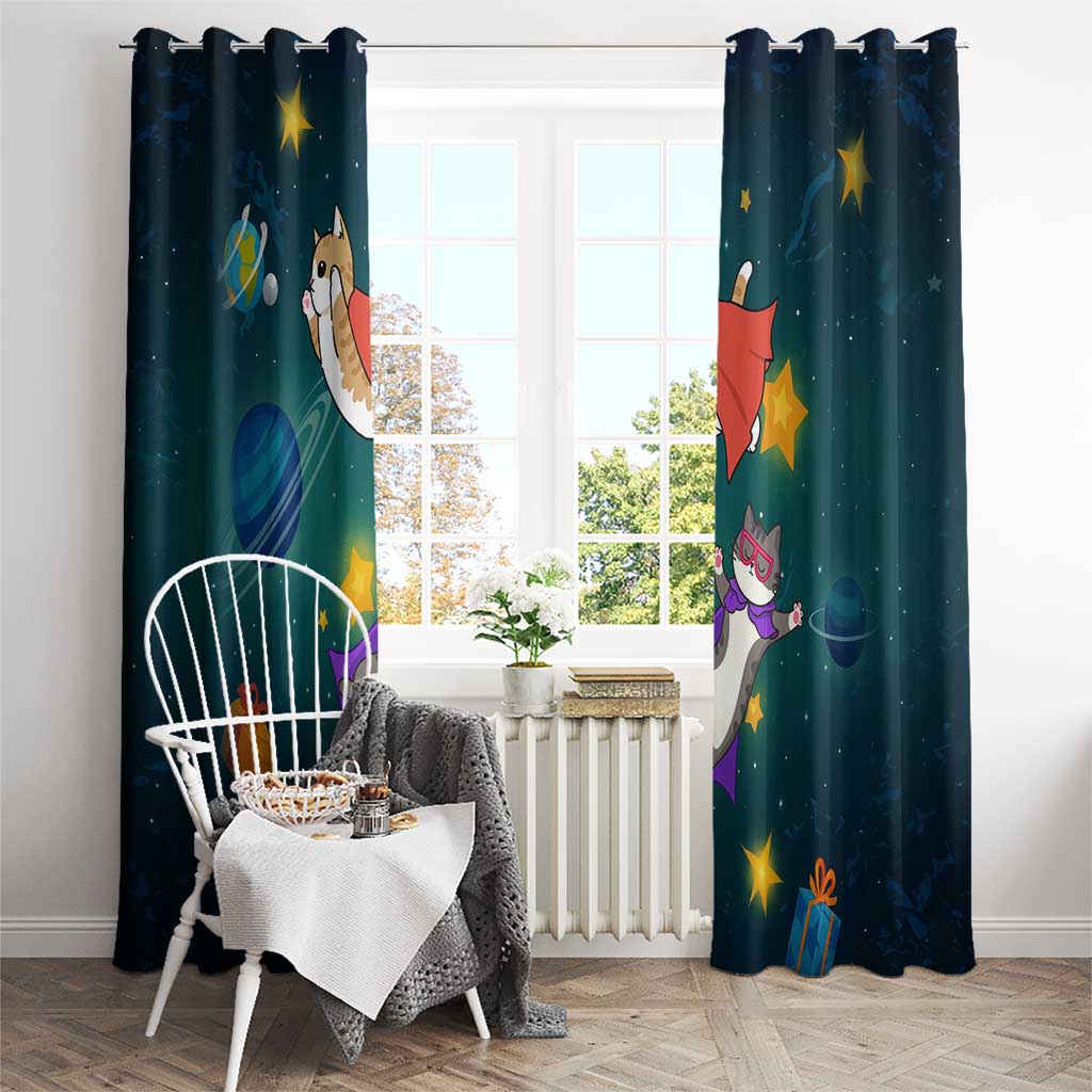 Cat Galaxy Christmas Window Curtain Xmas Holiday Patterns - Wonder Print Shop