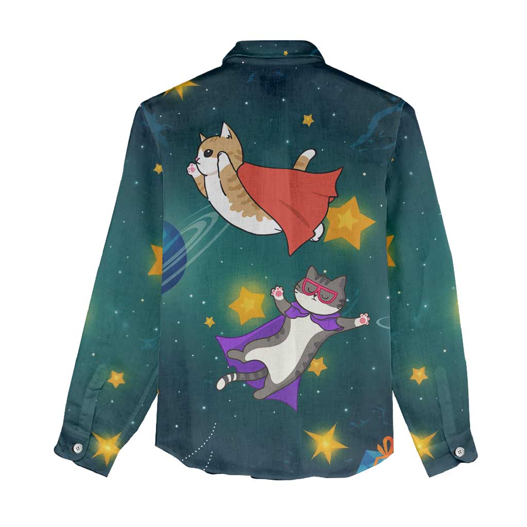 Cat Galaxy Christmas Women Casual Shirt Xmas Holiday Patterns - Wonder Print Shop