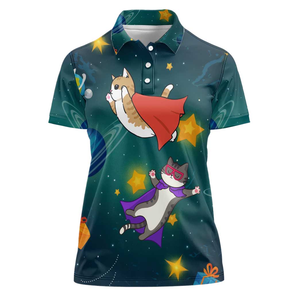 Cat Galaxy Christmas Women Polo Shirt Xmas Holiday Patterns - Wonder Print Shop