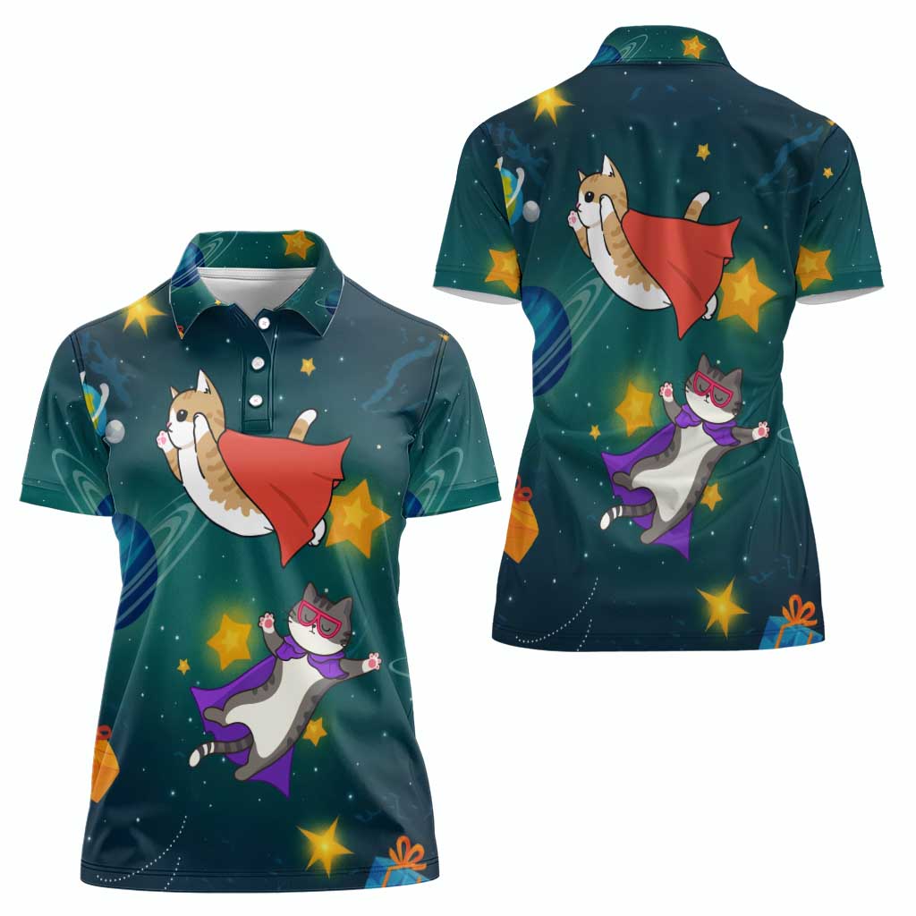 Cat Galaxy Christmas Women Polo Shirt Xmas Holiday Patterns - Wonder Print Shop