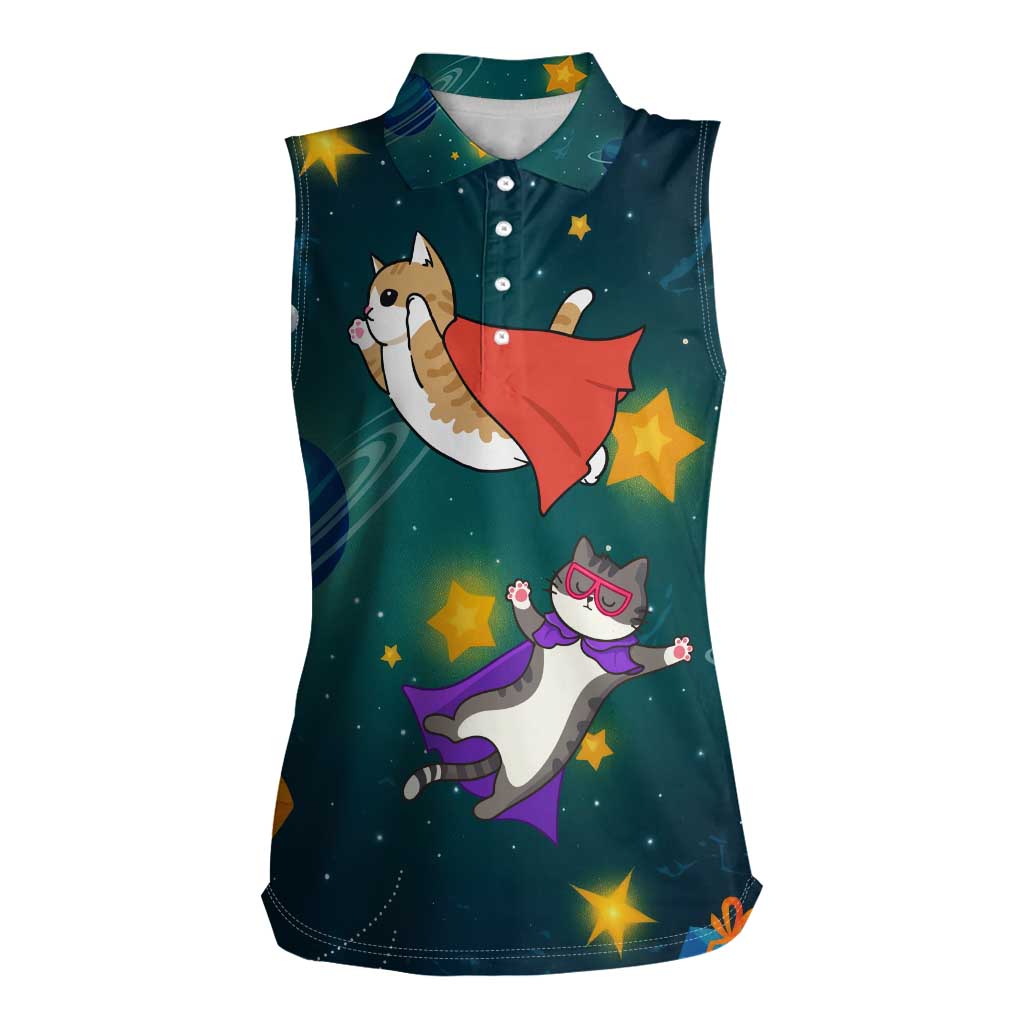Cat Galaxy Christmas Women Sleeveless Polo Shirt Xmas Holiday Patterns - Wonder Print Shop