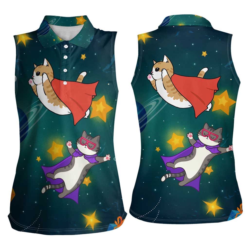 Cat Galaxy Christmas Women Sleeveless Polo Shirt Xmas Holiday Patterns - Wonder Print Shop