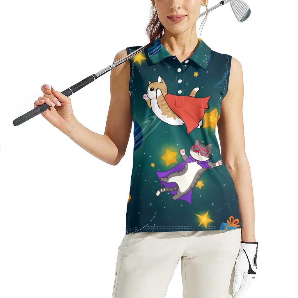Cat Galaxy Christmas Women Sleeveless Polo Shirt Xmas Holiday Patterns - Wonder Print Shop