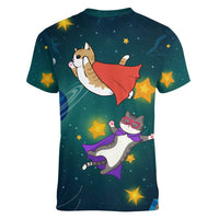 Cat Galaxy Christmas Women V-Neck T-Shirt Xmas Holiday Patterns - Wonder Print Shop