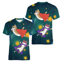 Cat Galaxy Christmas Women V-Neck T-Shirt Xmas Holiday Patterns - Wonder Print Shop