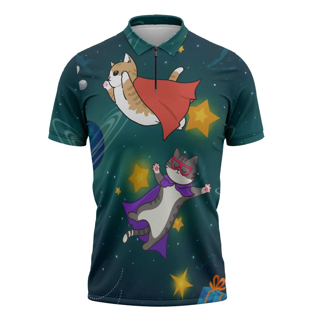 Cat Galaxy Christmas Zipper Polo Shirt Xmas Holiday Patterns - Wonder Print Shop