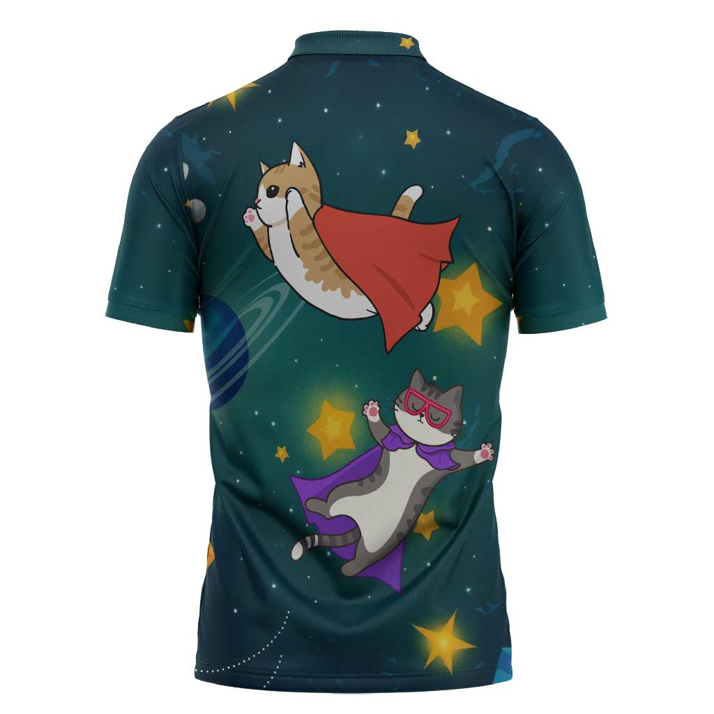 Cat Galaxy Christmas Zipper Polo Shirt Xmas Holiday Patterns - Wonder Print Shop