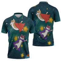 Cat Galaxy Christmas Zipper Polo Shirt Xmas Holiday Patterns - Wonder Print Shop