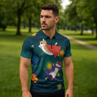 Cat Galaxy Christmas Zipper Polo Shirt Xmas Holiday Patterns - Wonder Print Shop