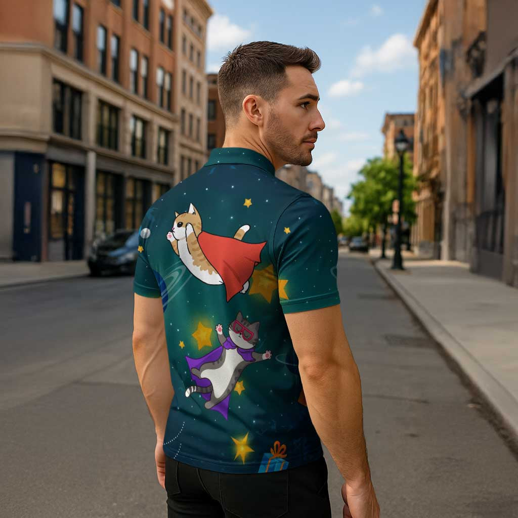 Cat Galaxy Christmas Zipper Polo Shirt Xmas Holiday Patterns - Wonder Print Shop
