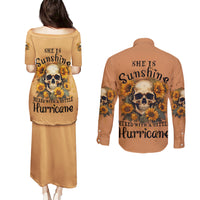She Is Sunshine Sunflower Skull Couples Matching Puletasi Dress and Long Sleeve Button Shirt - Wonder Print Shop