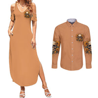 She Is Sunshine Sunflower Skull Couples Matching Summer Maxi Dress and Long Sleeve Button Shirt - Wonder Print Shop