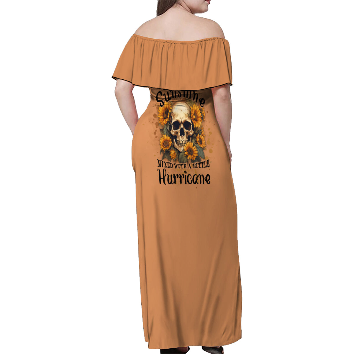 She Is Sunshine Sunflower Skull Family Matching Off Shoulder Maxi Dress and Hawaiian Shirt - Wonder Print Shop