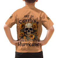 She Is Sunshine Sunflower Skull Family Matching Off Shoulder Short Dress and Hawaiian Shirt - Wonder Print Shop