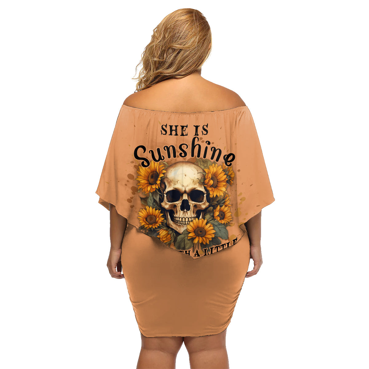 She Is Sunshine Sunflower Skull Family Matching Off Shoulder Short Dress and Hawaiian Shirt - Wonder Print Shop