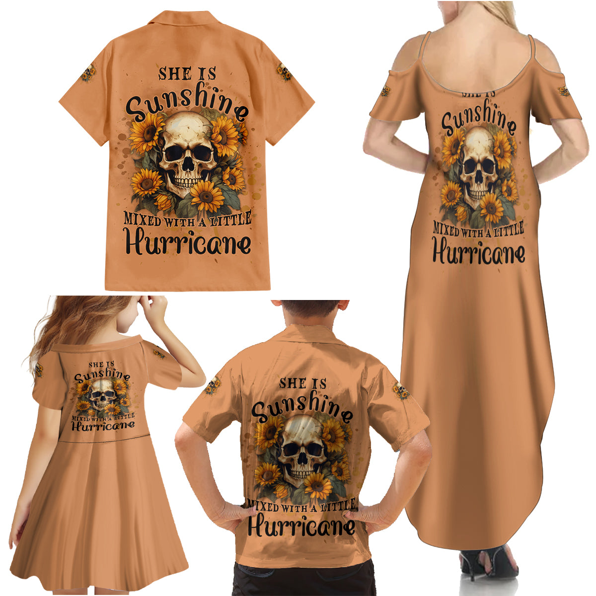She Is Sunshine Sunflower Skull Family Matching Summer Maxi Dress and Hawaiian Shirt - Wonder Print Shop