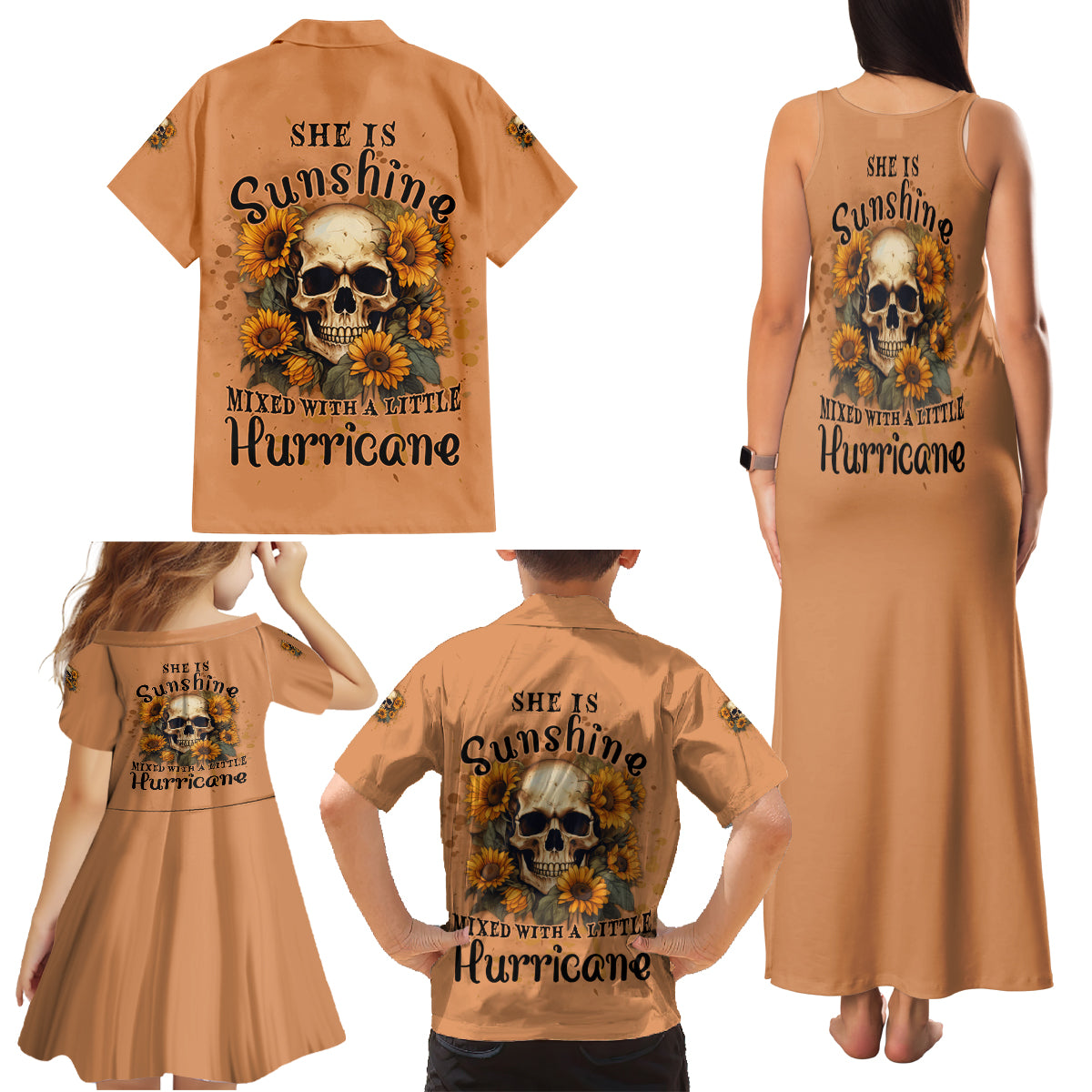 She Is Sunshine Sunflower Skull Family Matching Tank Maxi Dress and Hawaiian Shirt - Wonder Print Shop