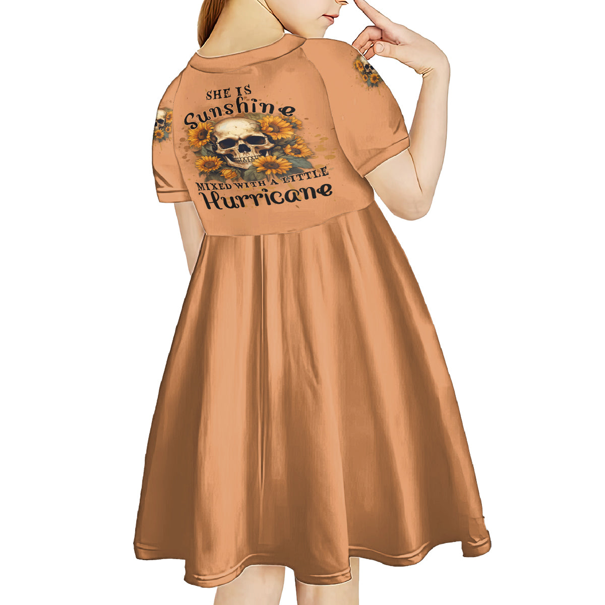 She Is Sunshine Sunflower Skull Kid Short Sleeve Dress - Wonder Print Shop