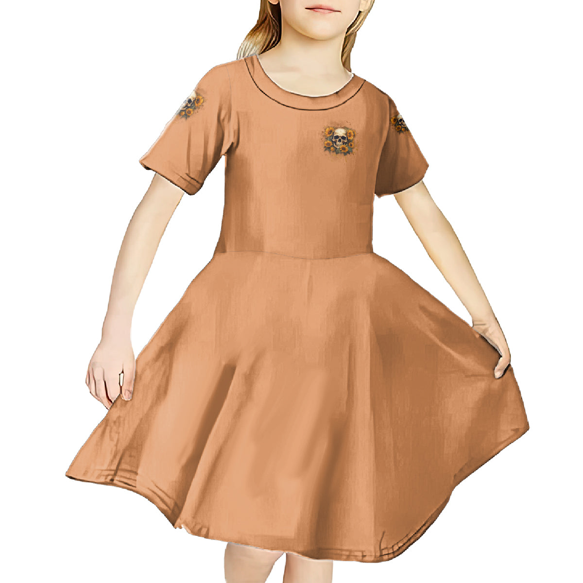 She Is Sunshine Sunflower Skull Kid Short Sleeve Dress - Wonder Print Shop