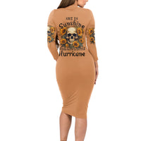 She Is Sunshine Sunflower Skull Long Sleeve Bodycon Dress - Wonder Print Shop