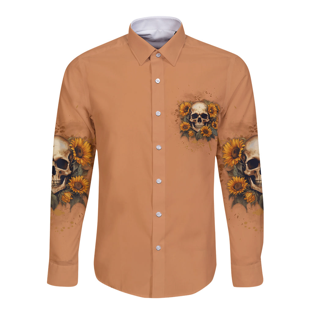 She Is Sunshine Sunflower Skull Long Sleeve Button Shirt - Wonder Print Shop