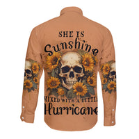 She Is Sunshine Sunflower Skull Long Sleeve Button Shirt - Wonder Print Shop