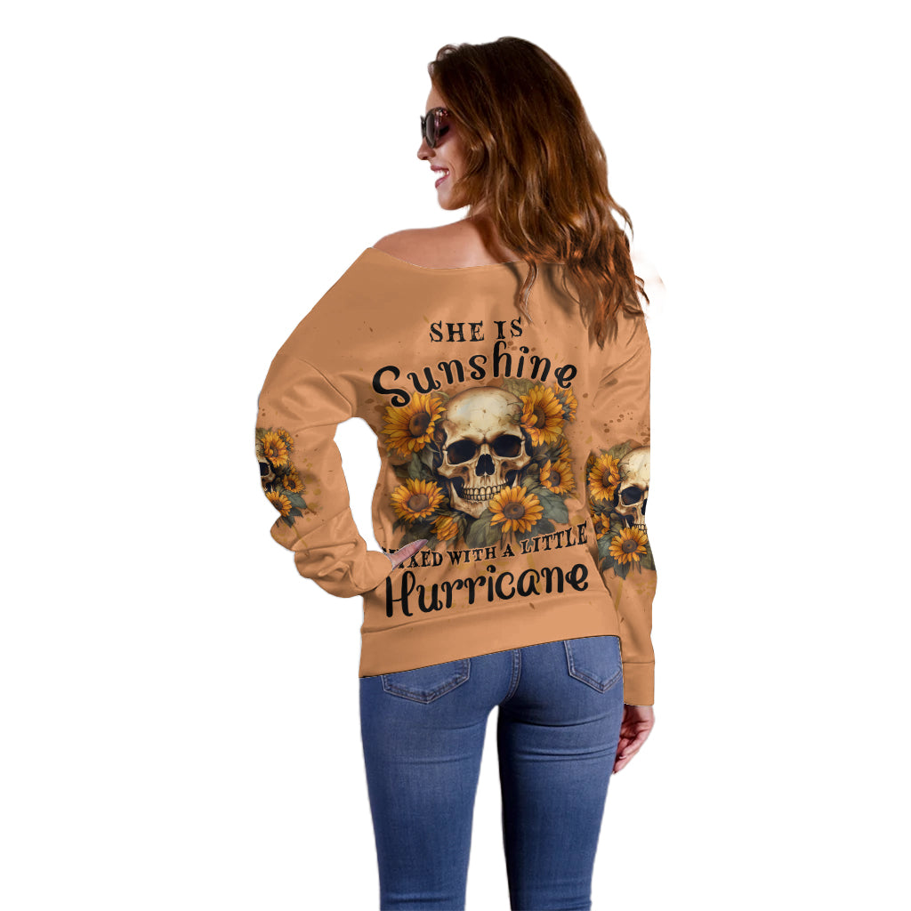 She Is Sunshine Sunflower Skull Off Shoulder Sweater - Wonder Print Shop