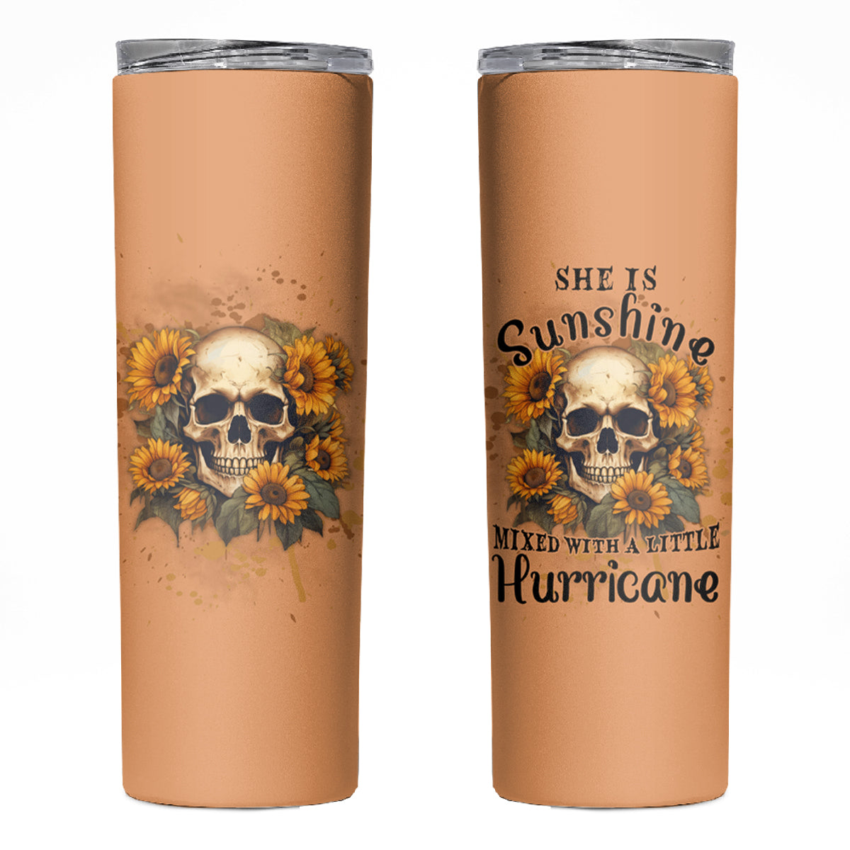 She Is Sunshine Sunflower Skull Skinny Tumbler - Wonder Print Shop