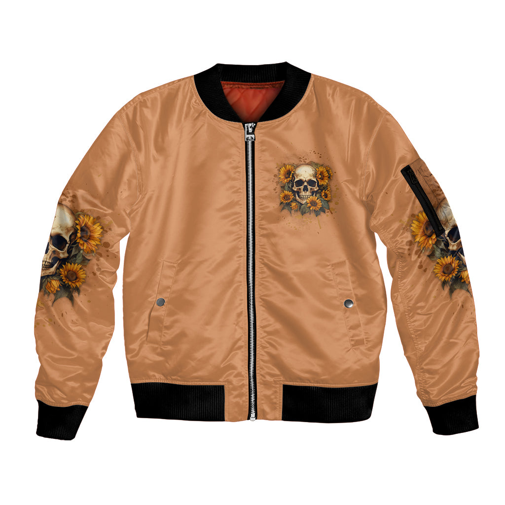 She Is Sunshine Sunflower Skull Sleeve Zip Bomber Jacket - Wonder Print Shop