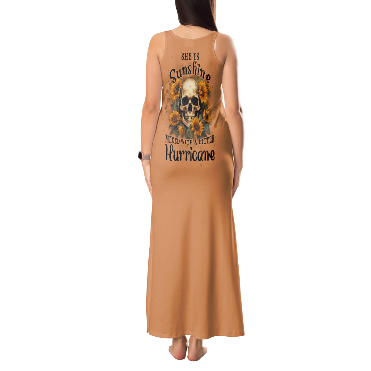 She Is Sunshine Sunflower Skull Tank Maxi Dress - Wonder Print Shop