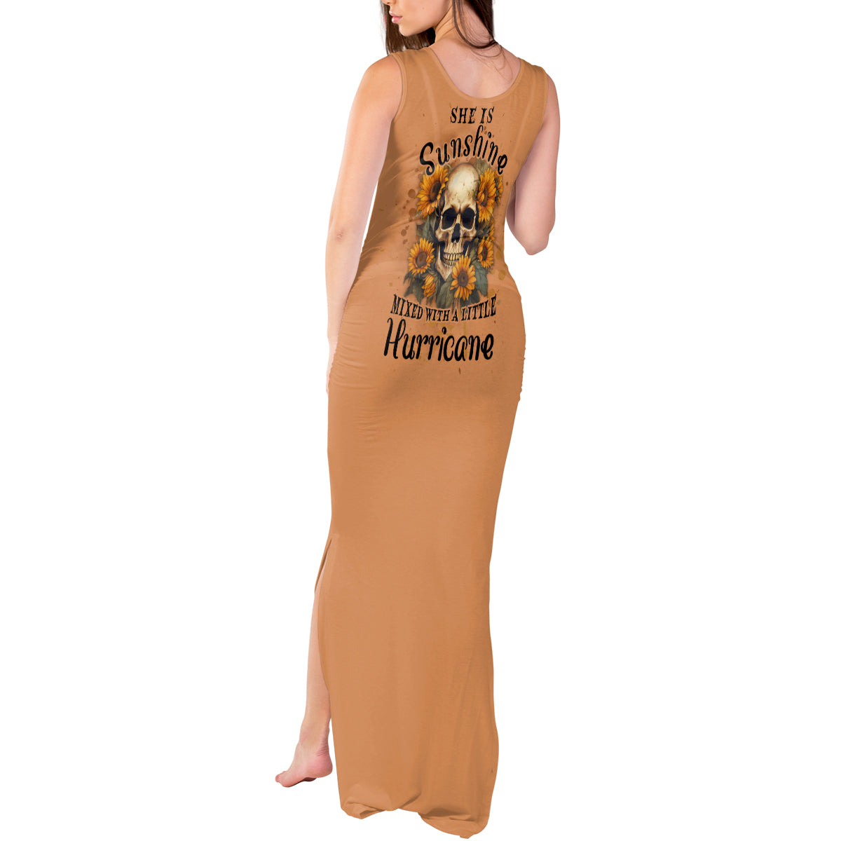 She Is Sunshine Sunflower Skull Tank Maxi Dress - Wonder Print Shop