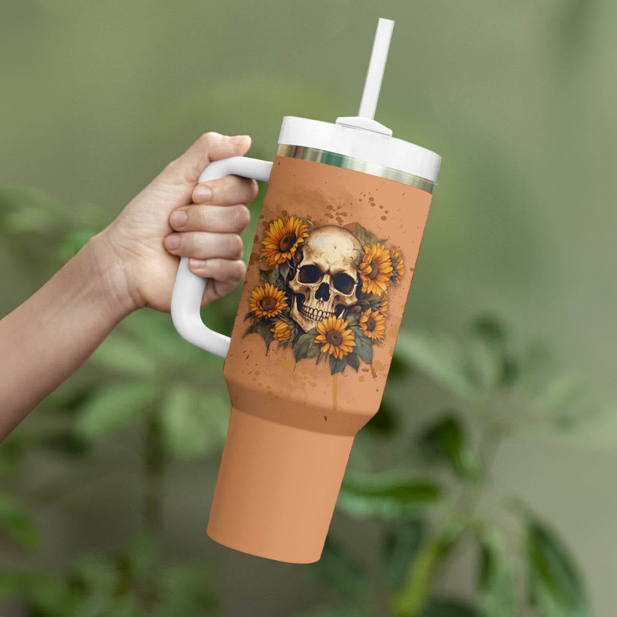She Is Sunshine Sunflower Skull Tumbler With Handle - Wonder Print Shop