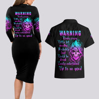 Warning Kinda Crazy Skull Couples Matching Long Sleeve Bodycon Dress and Hawaiian Shirt - Wonder Print Shop