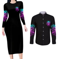 Warning Kinda Crazy Skull Couples Matching Long Sleeve Bodycon Dress and Long Sleeve Button Shirt - Wonder Print Shop