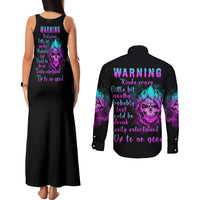 Warning Kinda Crazy Skull Couples Matching Tank Maxi Dress and Long Sleeve Button Shirt - Wonder Print Shop