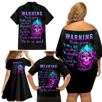 Warning Kinda Crazy Skull Family Matching Off Shoulder Short Dress and Hawaiian Shirt - Wonder Print Shop